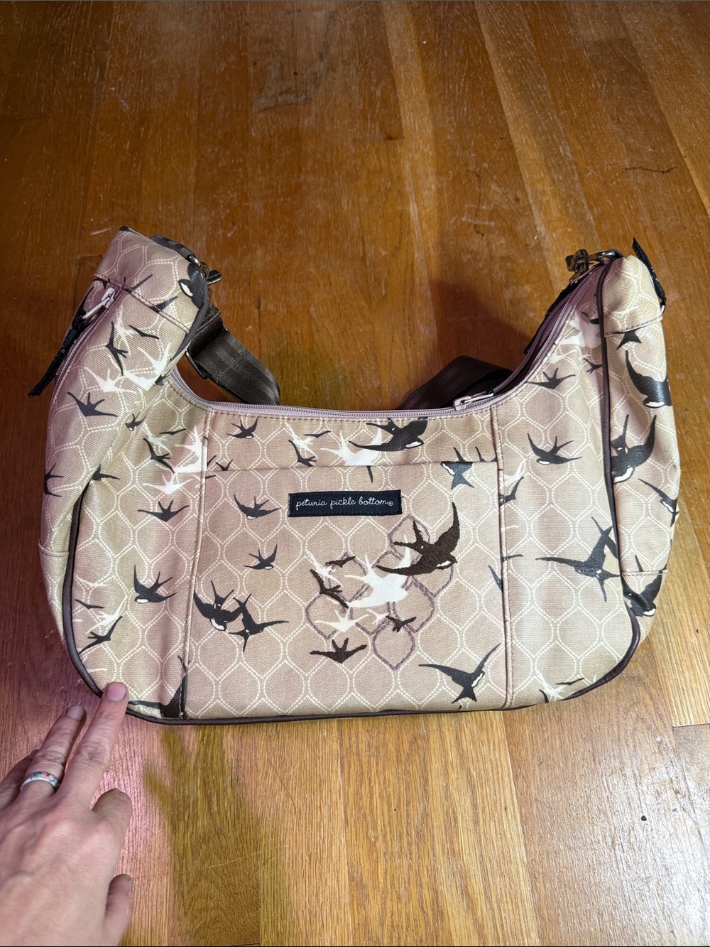 Petunia Pickle Bottom Touring Tote Baby Bag Brown Sparrow Bird Print